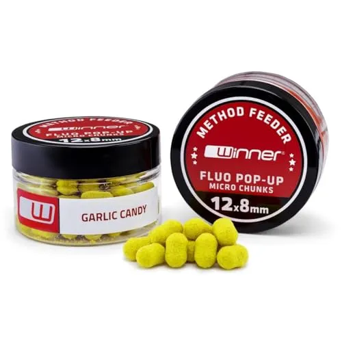 Tandem Baits Method Feeder Fluo Pop-Up Micro Chunks Süßer Knoblauch, Karpfen-Pop-Ups Dumbells, Karpfen Angeln ohne Mühe, Köder zum Große-Fische-Angeln, Karpfenzubehör für Profis Hobby-Angler 20 g