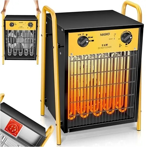 MASKO® Elektroheizer Heizlüfter 9 KW - Keramik Heizstrahler - Elektroheizkörper mit 3 Heizstufen und stufenlosem Thermostat für optimale Wärmeregulierung. Ideal für Innen- und Außeneinsatz, sicher und energieeffizient dank robuster PTC-Keramikelemente.