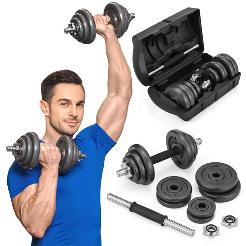 Gymtek® Kurzhantel Set 20kg Koffer 2x Hantelgriffe 4x 2.5kg 4x 1.25kg 4x 0.5kg