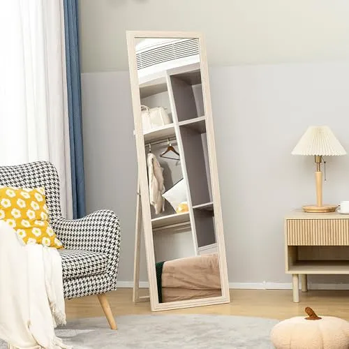 HOMCOM Ganzkörperspiegel aus Hartglas, Weiß - 160 cm - Standspiegel in elegantem Design, 160 x 50 cm für eine vollständige Kopf bis Fuß Ansicht. Flexibel montierbar oder freistehend, bruchsicheres Glas für sicherere Nutzung.