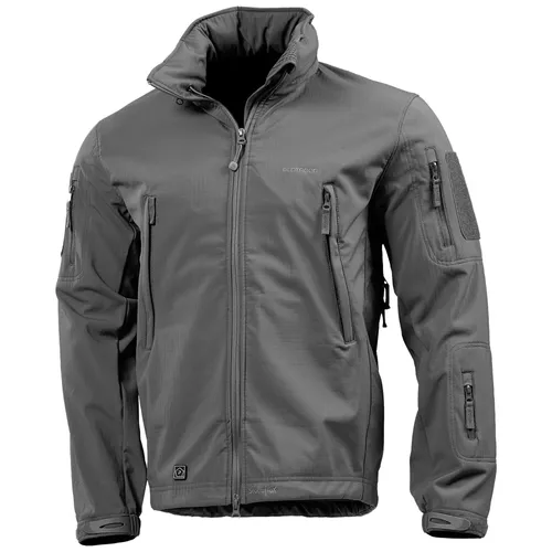 Pentagon Artaxes Soft-Shell Jacke Wolf Grey - Funktionsjacke mit hohem Kragen, verstellbarer Kapuze und 8 praktischen Taschen. Ideal für Outdoor-Aktivitäten dank atmungsaktiver Storm|Tex-Membran und verstärkten Ellbogen.