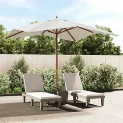 vidaXL Sonnenschirm mit Holzmast 300x300 cm - Sandfarben - Sonnenschirm aus UV-beständigem Polyester, ideal für Garten und Terrasse. Robustes Hartholzgestell sorgt für Stabilität, während das doppelte Seilzugsystem eine einfache Bedienung ermöglicht.