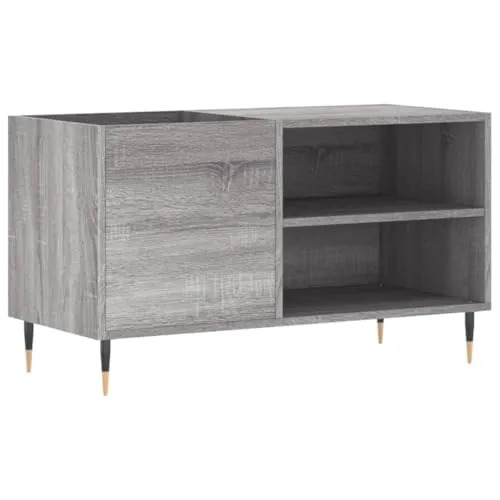 vidaXL Plattenschrank Grau Sonoma 85x38x48 cm - Badezimmerschrank für stilvolle Schallplattenaufbewahrung, aus hochwertigem Holzwerkstoff mit stabilen Eisenbeinen für industrielle Eleganz und Langlebigkeit.