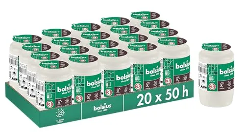 Bolsius Grablicht - Weiß - 20 Stk. - 2 Tage Brenndauer - Kerzen im Glas, ideal für Andachten im Freien mit sauberem Abbrennen, starkem Licht und ohne Ruß. Perfekt für eine beruhigende Atmosphäre in der Trauer.