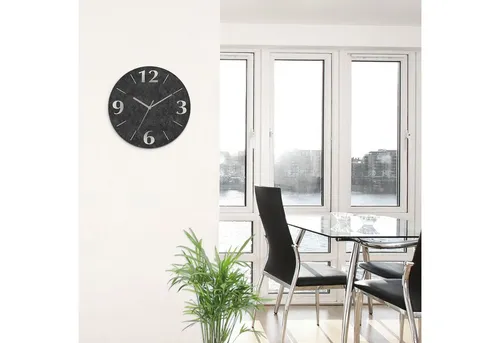 ARTLAND Lautlose Wanduhr aus Glas Ø 30 cm in Granitoptik - Wohnaccessoires: Diese moderne Wanduhr ist geräuschlos und ideal für Schlafzimmer oder Büros. Hergestellt in Deutschland, bietet sie eine stilvolle, freischwebende Optik.