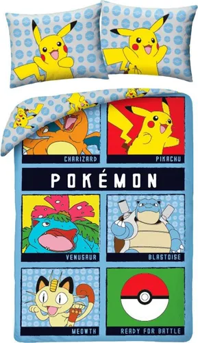 Bettwäsche-Set Pokemon – bereit für die Schlacht - Bettwäsche-Set für Einzelbetten mit wendbarem Design und 100% Baumwolle, perfekt für Pokemon-Fans und schadstoffgeprüft nach Oeko-Tex Standard 100.