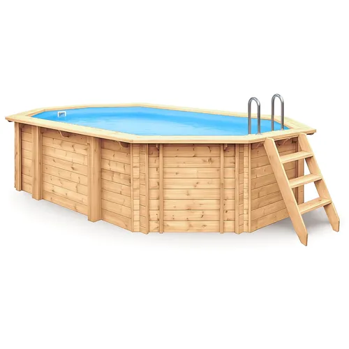 Bali Massivholzpool 4,60 x 2,85 x1,38 m Ovalpool Set Leiter Skimmer FSC Edelstal