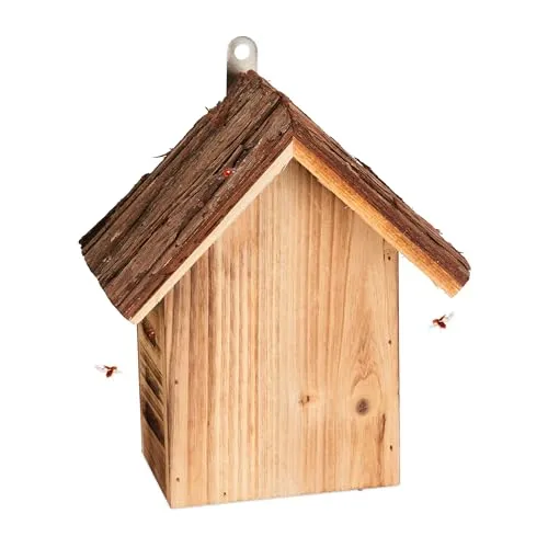 Relaxdays Marienkäferhaus, Holz, HxBxT: 23 x 19 x 12,5 cm, zum Aufhängen, Garten, Insektenhotel für Marienkäfer, Natur