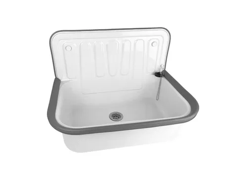 kör4u Ausgussbecken weiß 50cm - Robustes Stahlbecken für Keller und Garten - 1 Becken aus robustem Stahl, kratzfest und beständig gegen Heißwasser. Inkl. Gummistopfen für sofortige Nutzung – ideal für Waschküche, Garten oder Garage.