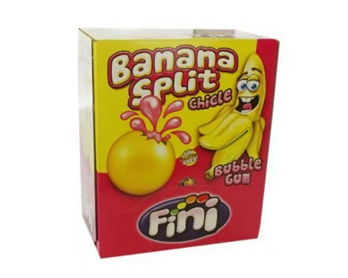 Fini Boom Bubble Gum Banana Split Kaugummi glutenfrei 200 Stück Display - Leckere Boom Kaugummis im Bananensplit-Geschmack, glutenfrei und ideal für den Genuss zwischendurch. Perfekt verpackt im praktischen 200 Stück Display.