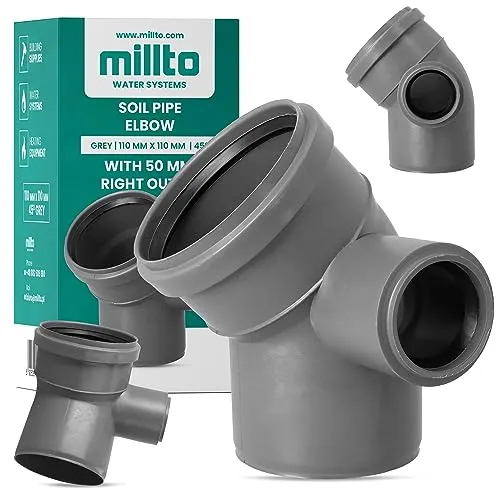 Millto™ Winkel Ablaufmuffe 110 x 110 mm 45° mit Rechtsseitiger Anschluss 50 mm Bodenrohr Abfallrohrkrümmer Einstellbar Abflussrohr Abwasserkanalisation Kunststoff PP Anschlussstück Formstücke