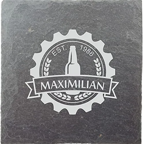 laser-diele Untersetzer Personalisiert – Glasuntersetzer mit Name Graviert – Schieferuntersetzer als Geburtstagsgeschenk – Schieferplatte 10 x 10 cm (Kronkorken)