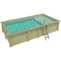 ALTANKA Holzpool Aqua 7x3,75 Höhe 1,45 m SANDFARBEN mit Liegefläche mit Einzubetonierendem Profil BAS7308OSPI3+PLA308