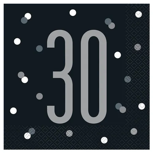 Servietten 30. Geburtstag, schwarz-grau, Größe: ca. 33 x 33 cm, 16 Stück