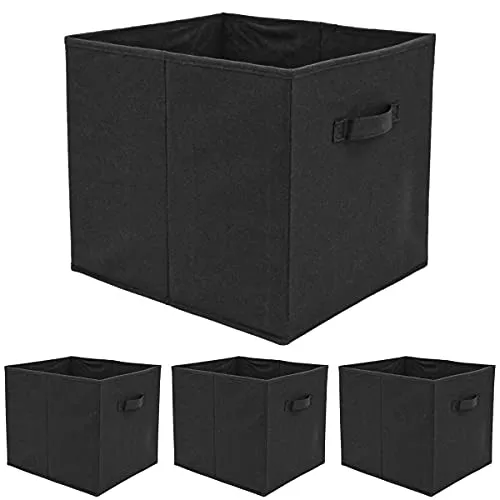 DuneDesign 4er Set Aufbewahrungsbox für Kallax Regal - Faltbox Schwarz - Aufbewahrungsbehälter ohne Deckel, 4er Set mit XL Stauraum (33x38x33 cm) - ideal für Kallax Regal, stabil und faltbar für schnellen Zugriff und Ordnung im Kinderzimmer oder Wohnzimmer.