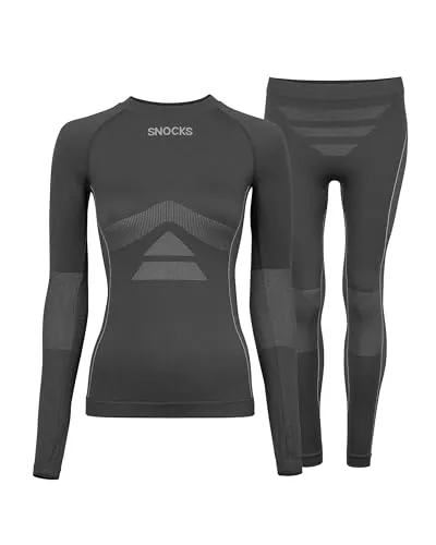 Snocks Damen Thermo Unterwäsche Set Shirt+Hose grau Gr. L von Snocks