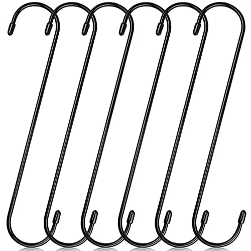 JatilEr S Haken Groß 9 Zoll 6 Stk, Haken Zum Einhängen Anti-Rost S Haken Schwarz, Küchenhaken Hohe Tragfähigkeit, Haken für Kleiderstange für Aufhängen Von Vogelhäuschen, Topfpflanzen Usw
