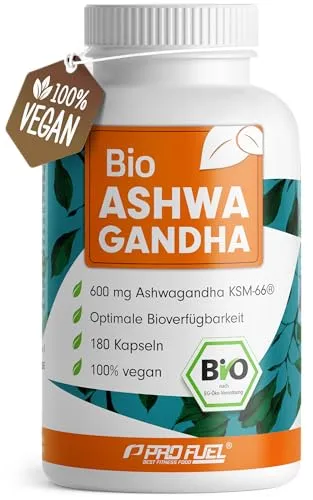 BIO Ashwagandha Kapseln 180x - Premium KSM-66 mit 600 mg Wurzelextrakt - Ashwagandha Kapseln in bio-zertifizierter Qualität, hochdosiert mit 600 mg KSM-66 Wurzelextrakt pro Tagesportion und laborgeprüft für höchste Reinheit.