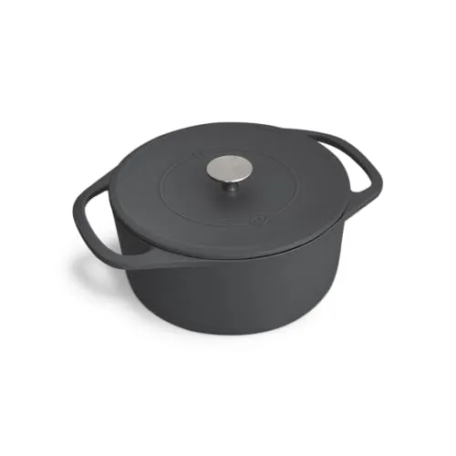 SPRINGLANE Cocotte Gusseisen Bräter 24 cm - Grau, perfektes Garen und energieeffizientes Kochen für zarte Schmorgerichte