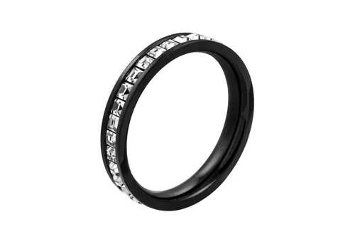 meditoys Fingerring Damen-Edelstahlring · Schwarz mit funkelnden Kristall