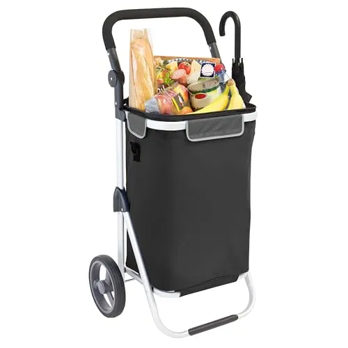 bremermann Einkaufstrolley RIEDE faltbar, Verstellbarer Griff (schwarz) - Einkaufstrolley mit 55 Liter Fassungsvermögen, leicht und faltbar. Ideal für stressfreies Einkaufen dank höhenverstellbarem Griff und integrierter Kühltasche.