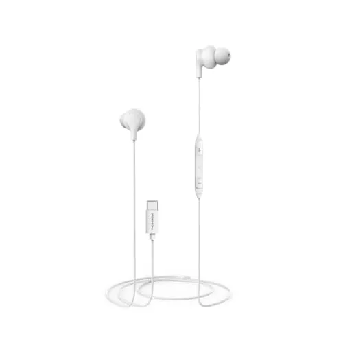 THOMSON USB-C-Kopfhörer, kabelgebunden, für iPhone 15/Samsung (kabelgebundene In-Ear-Kopfhörer mit Mikrofon, Kabel 1,2 m, Multi-Steuerung, kompatibel mit Siri und Google Assistant), Weiß