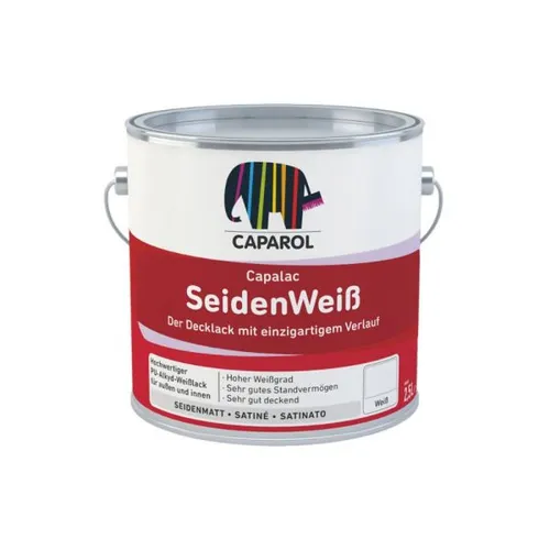 Caparol Capalac SeidenWeiß 0,75 Liter - Hochwertiger Decklack - Farben & Lacke - Ideal für Holz, Metall und Hart-PVC mit edlem Seidenmatt-Finish und hoher Schlagfestigkeit, perfekt für Innen- und Außenanwendungen.