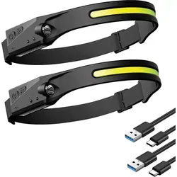 LED Stirnlampe mit Sensor, USB wiederaufladbar, IPX4 wasserdicht, Schwarz