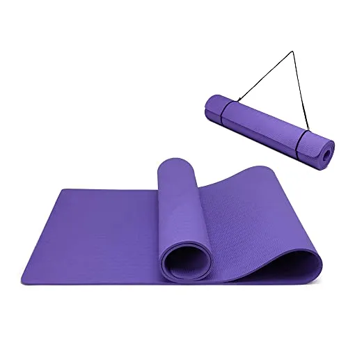 Yogamatte rutschfest und umweltfreundliche TPE Sportmatte mit Tragegurt Gymnastikmatte für Pilates, Workout Fitnessmatte 183 x 61 x 0.6 cm (Lila)