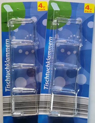 Tischtuchklammern für Tischdecken - Transparentes 4er Set - Halten Sie Ihre Tischdecke sicher an ihrem Platz mit diesen transparenten Tischtuchklammern im 4er Set. Ideal für drinnen und draußen, besonders bei Wind. Robuste Materialien garantieren Stabilität und einfache Handhabung.