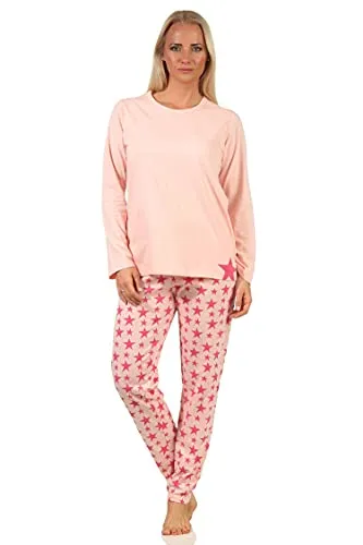 Damen Schlafanzug, Pyjama Langarm in toller Sterne-Optik 66537, Farbe:rosa, Größe:36-38