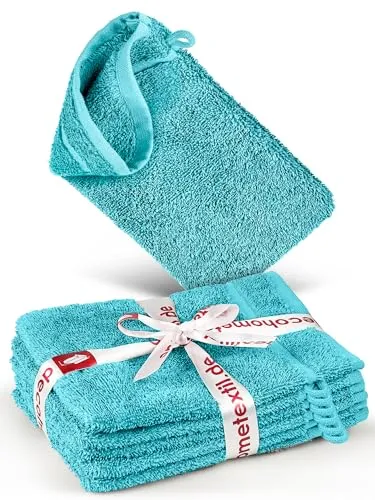 DecoHomeTextil Handtuch-Set 6 Waschlappen 15 x 21 cm in Türkis aus 100% Baumwolle, hochwertig, kuschelweich und saugstark