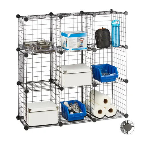 Steckregal Gitterregal 9 Fächer - Modular und Stapelbar - Modulares Steckregal mit 9 Fächern aus Metall, ideal für alle Zimmer. Stapelbar und modern im Design, bietet es praktische Aufbewahrungslösungen.