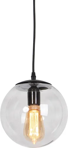 Qazqa Moderne Hängelampe - Pendelleuchte Schwarz mit grauem Glas 20cm - Hängeleuchte für stilvolle Innenräume, dimmbar und ideal für Wohnzimmer oder Schlafzimmer. E27 Fassung, max. 60 Watt, modern und elegant.