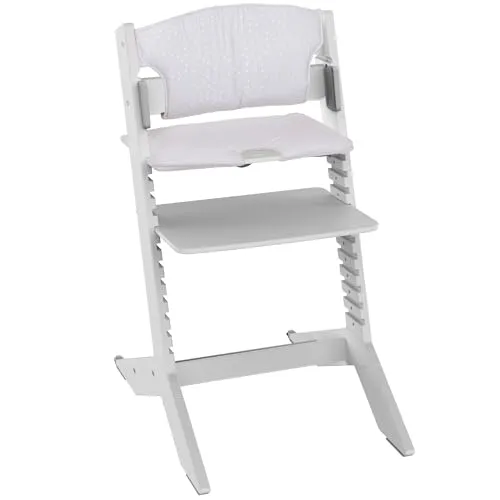 Geuther Kinderhochstuhl Holz Nala, Set Hochstuhl Baby + Sitzkissen, mitwachsender & ergonomischer Kinderstuhl, höhenverstellbar mit One-Click-System, Babystuhl belastbar bis 90kg I Farbe Grau