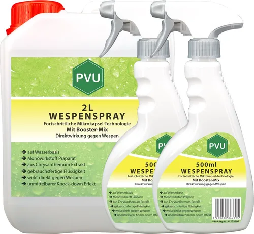 PVU Wespenspray - Spannungsprüfer mit sofortiger Wirkung gegen Wespen, bietet Langzeitschutz dank Mikroverkapselung und ist geruchsarm auf Wasserbasis.