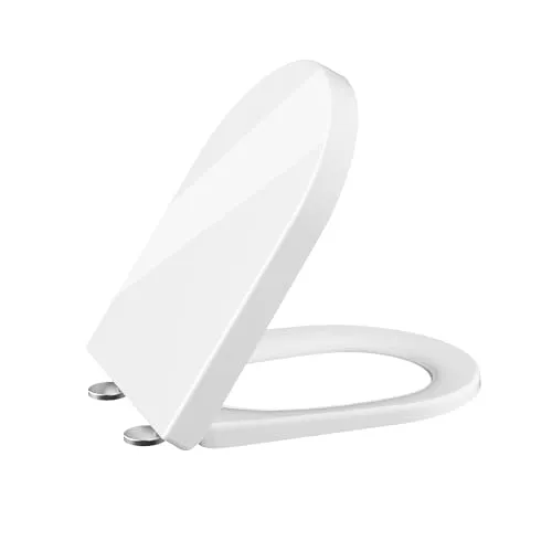 Toilettendeckel mit Absenkautomatik, WC Sitz Klobrille Toilettensitz mit Quick-Release Funktion& Verstellbaren Scharnieren WC Deckel aus UF Duroplast, D-Form Weiß