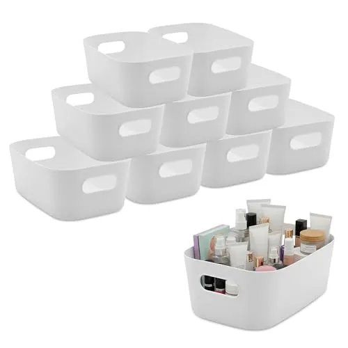 Spetebo Kunststoff Organizer Box weiß mit Griffen 24 x 17 cm - 10er Set - Aufbewahrungsbox Schrank Organizer - Mehrzweck Ordnungshelfer Kästchen für Utensilien aus Küche Büro Schlafzimmer