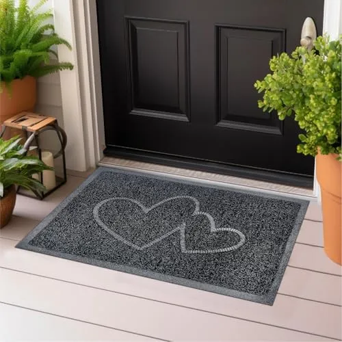 Majo Lifestyle und Home® Fußmatte rutschfest waschbar Flur-Matte weiche Haustür-Matte, Schmutzfangmatte für innen und außen, Fussabtreter Eingangsbereich (SCHWARZ Herz, 38x58 cm)