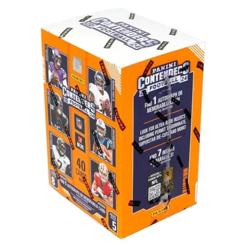 2024-25 Panini Contenders NFL-Fußball-Blaster-Box, offizielle Sammelkarten, enthält Blaster-Exklusive Parallels, Rookie-Tickets & Einsätze, versiegelte Einzelhandelsbox