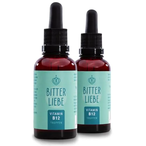 BitterLiebe - Vitamin B12 Tropfen hochdosiert - 500µg B12 pro Tagesdosis - doppelt aktiv mit Methylcobalamin und Adenosylcobalamin - unterstützt die Blutbildung * und das Nervensystem *