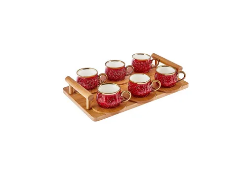Karaca Kaffeeservice Bambus Tablett 6 Personen Rot in rot von Karaca