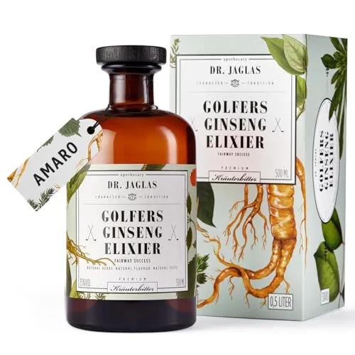 Dr. Jaglas Golfers Ginseng Elixier 500ml - Kräuterlikör 35% Vol. - Amaro Kräuterschnaps - Bitter Schnaps Spirituose - Alkohol Geschenk - Kräuter Likör vegan