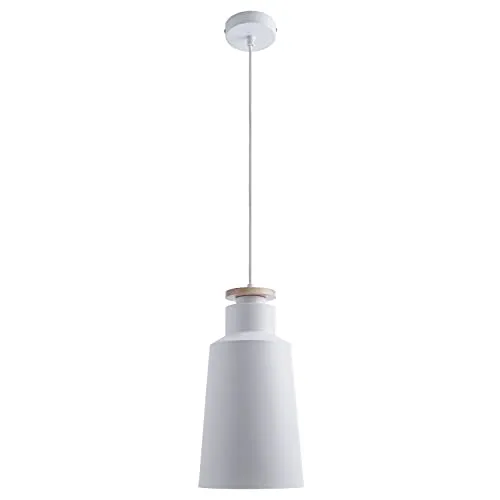 Paco Home Pendelleuchte Hängelampe Esszimmer Küchenlampe Esstischlampe Skandinavisch 1,5m Textilkabel E27 Wohnzimmer, Farbe: Weiß-Holz, Lampentyp: Design I