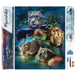 FiguredArt DP-006 - Diamond Painting Dschungeltiere 5D Bild (40x50cm) - Basteln - Erstellen Sie ein beeindruckendes 5D-Bild mit eckigen Steinen. Ideal für Anfänger und kreative Geschenke!