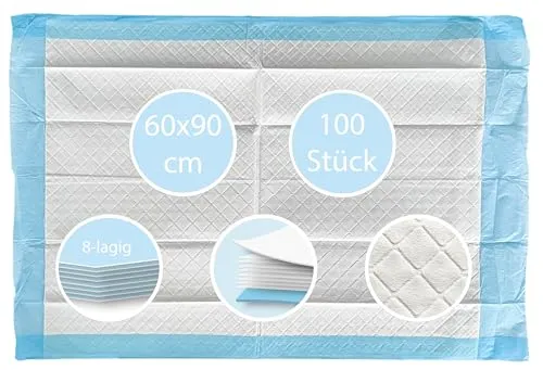 TIGA-MED Krankenunterlagen 60x90cm | 8-lagig | 100 Stück | Trainingspads | Wickelunterlagen für Babys | Einmal Patientenunterlagen | Inkontinenzunterlagen | Welpenunterlagen