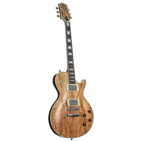 Fame Custom LP RW Nature E-Gitarre - Hochwertige E-Gitarre mit Mahagoni-Korpus und Wölkchenahorn-Decke, ausgestattet mit zwei kraftvollen Humbuckern. Ideal für vielseitige Musikstile und optimalen Spielkomfort dank Palisandergriffbrett und Locking-Mechaniken.
