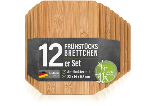 bonsport Frühstücksbrett 12er Set, Bambus - Frühstücksbrettchen aus hochwertigem Bambus, langlebig und umweltfreundlich. Ideal für ein stilvolles Frühstück mit Familie und Freunden.