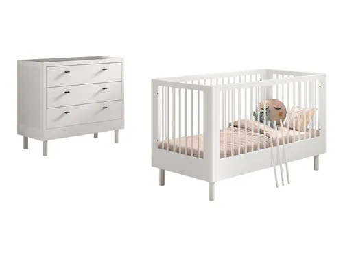 aufm Kessel Babyzimmer-Komplettset Keeley 70x140 - Komplettset mit Babybett und Wickelkommode aus massiver Buche, umbaubar zum Juniorbett. Hohe Stabilität und sichere Nutzung für Ihr Babyzimmer.