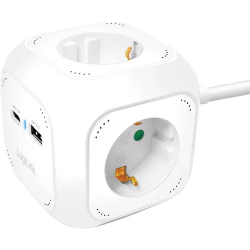 Steckdosen-Würfel mit USB-C PD 20W - 4-fach Steckdose mit 1,4m Kabel, ideal für schnelles Laden von Geräten dank USB-C Power Delivery.